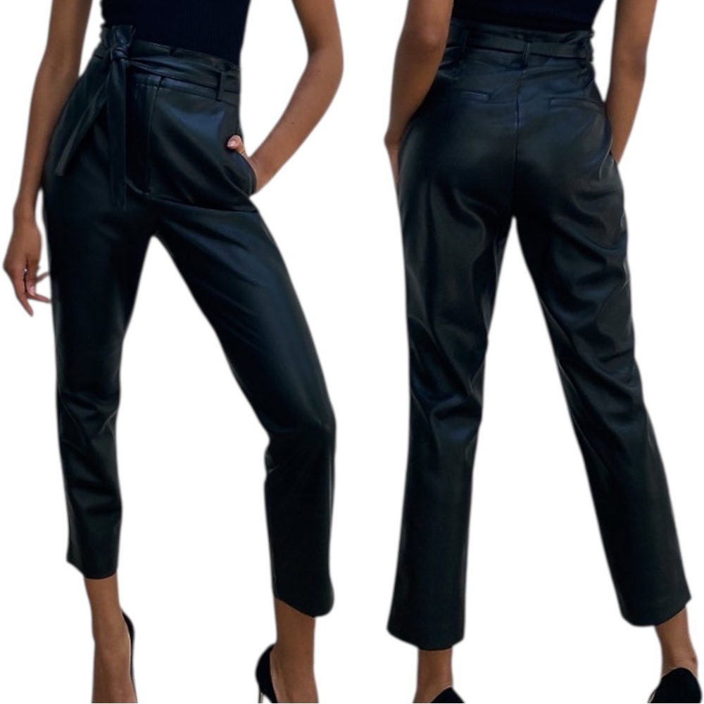 NWT Aritzia Babaton Belted Pant Vegan Leather Black Size 10